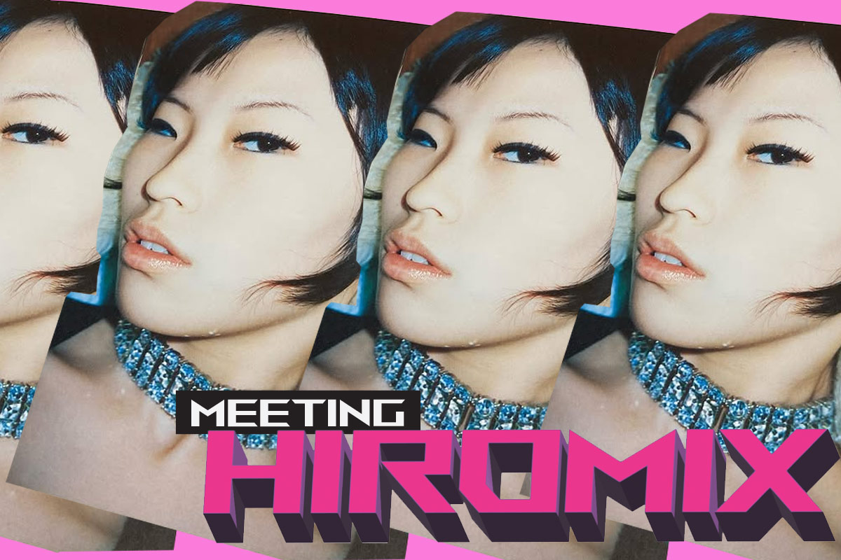 Collage of the photographer - Hiromix. The collage displays Hiromix's face in semi-side profile layered
        three to four times. She is wearing a diamond-like necklace. The words 'Meeting Hiromix' are overlayed above the image in a futuristic style font.